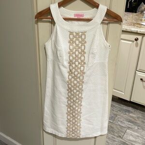 jacqueline lace shift dress Lilly Pulitzer Jacqueline Lace Trim Yellow Textured Shift Dress ~ Women's 0